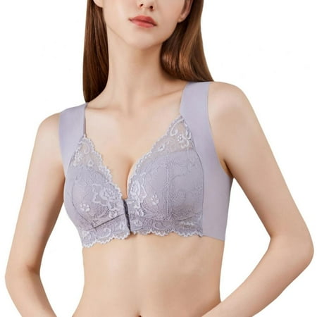 

M-8XL Women Floral Lace Bralette Padded Wireless Bra Wide Shoulder Push Up Plus Size Demi Bra