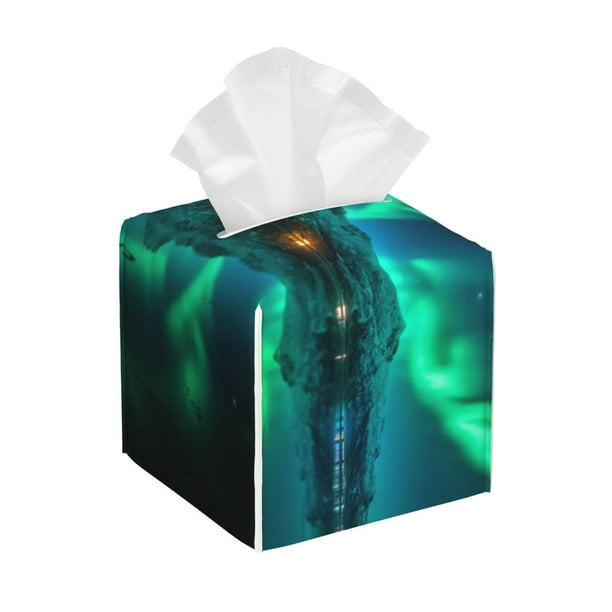 Balery Northern Lights Porta Pañuelos de Cuero con Estampado – Funda Moderna Cuadrada para Caja de Pañuelos, Dispensador 5x5x5''