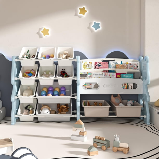 Organizador de almacenamiento de juguetes Runboll Kids con estantería de 2 niveles y 12 compartimentos