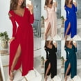 thumbnail image 6 of CENL Formal Long Sleeve Evening Ball Gown Party Wedding Bridesmaid Maxi Dress Slit, 6 of 9