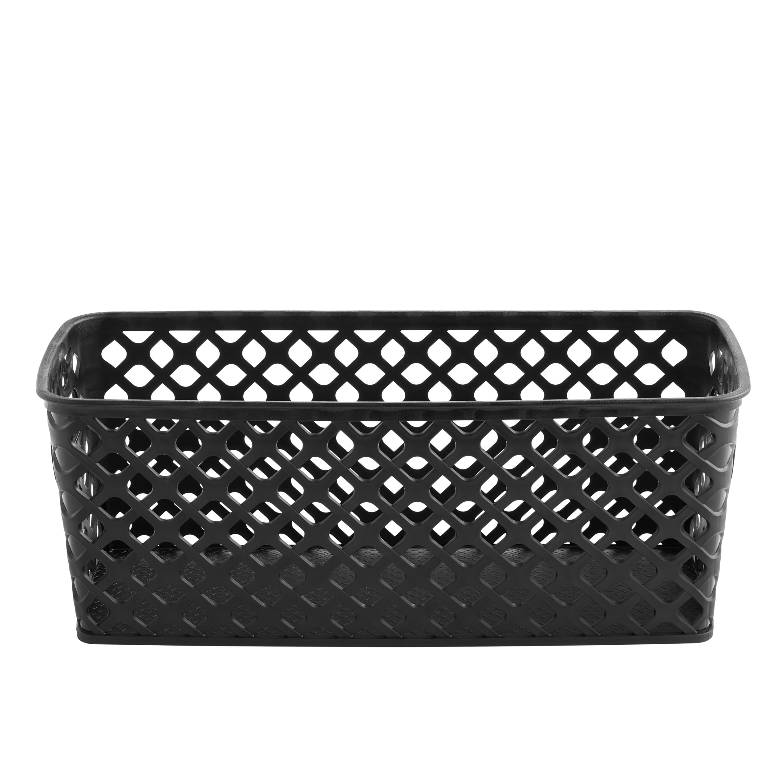 (4 pack) Mainstays Narrow Black Decorative Plastic Storage Basket, 13.6 in x 5.5 in x 5.1 in