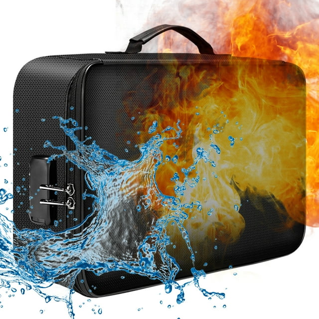 Fireproof Document Bag with Lock Zipper Closure Fire & Water Resistant Money Bag Storage Pouch Organizer Case Home Office Travel Bag for Documents Files Money Cards Passport Valuables