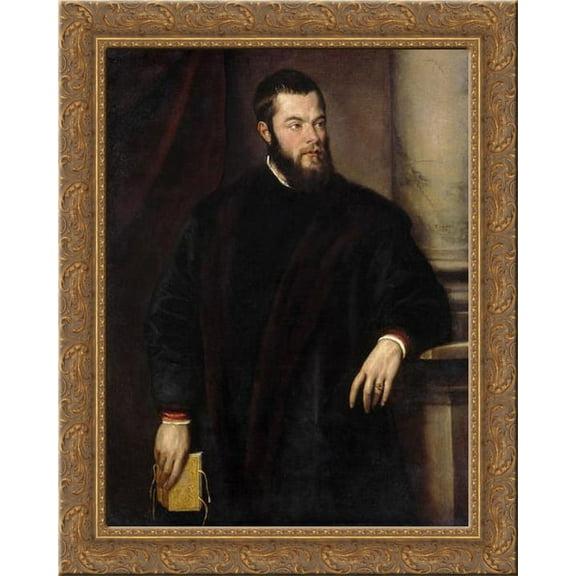 Portrait of Benedetto Varchi 24x20 Gold Ornate Wood Framed Canvas Art by Titian
