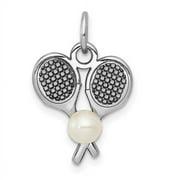 14k White Gold Tennis Racquets With Cultured Freshwater Pearl Charm