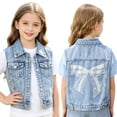 thumbnail image 4 of FRSASU Girl's Denim Jacket Vest Collar Neck Button Front Sleeveless Jean Jacket Outerwear with Pockets Summer Jacket Blue-A, 4 of 9