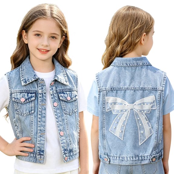 YUANxueke Girls Denim Vest Sleeveless Button Down Collared Waistcoat Tops Casual Autumn Fashion Outwear for 18M-14Y