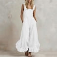 thumbnail image 2 of Women's 100% Cotton Wide Leg Jumpsuit with Pockets, Sleeveless Crew Neck Ruffle Hem, Mid Elastic Waist, Casual Lounge Summer | VerBelle,White M, 2 of 7