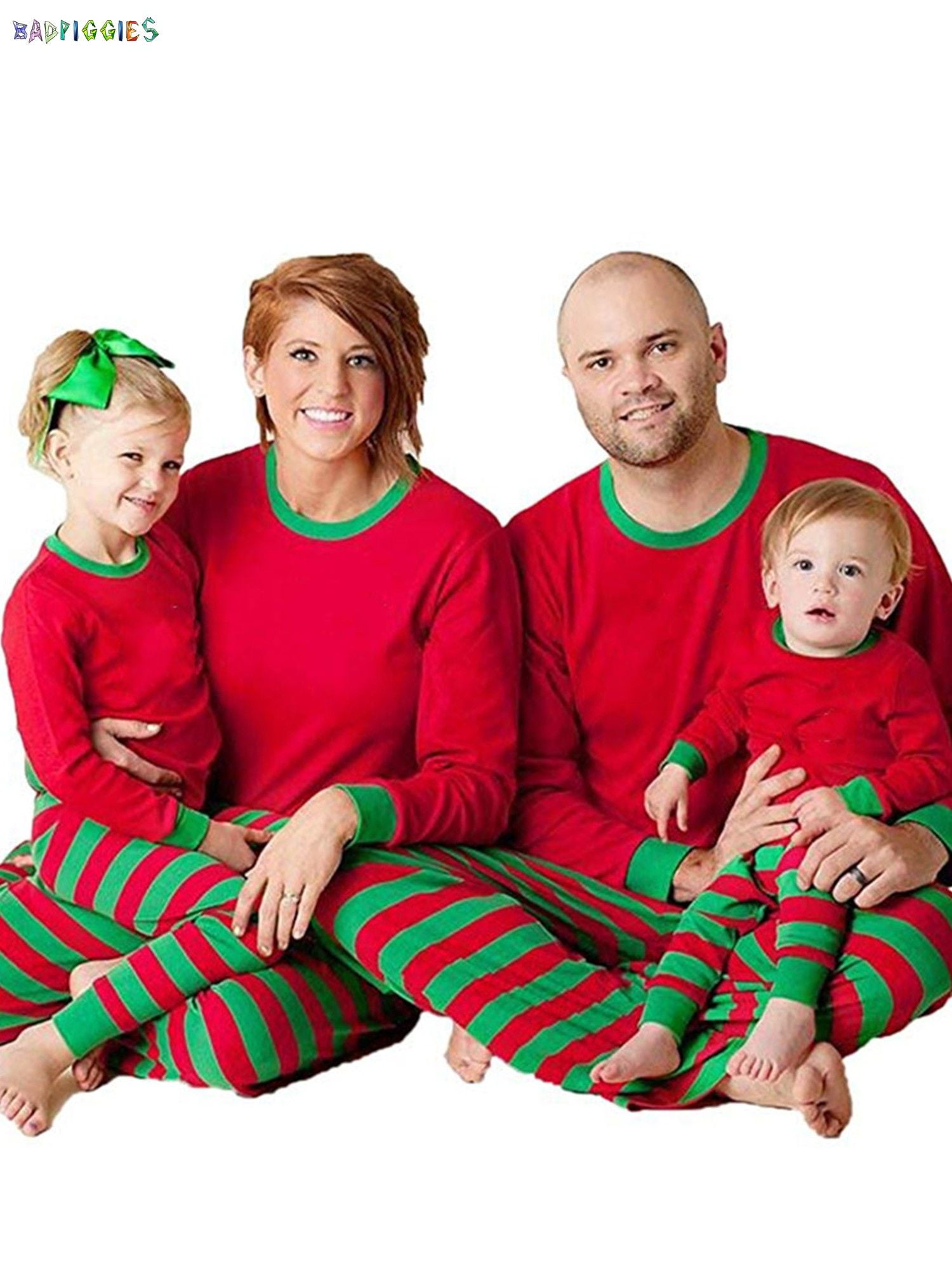 BadPiggies Matching Family Christmas Pajamas Set Striped Sleepwear Long ...