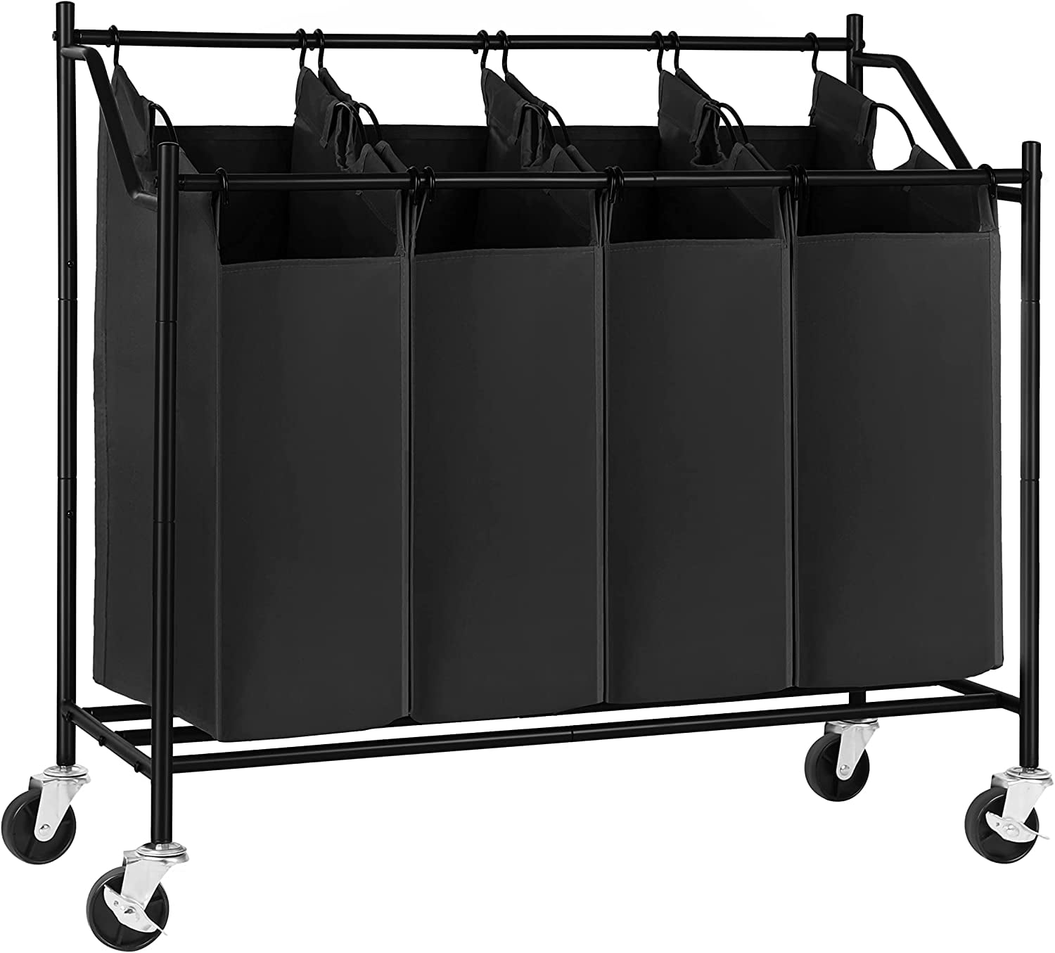Laundry Sorter Rolling Cart Trolley Hamper Clothes Organiser Basket 4 Bags 