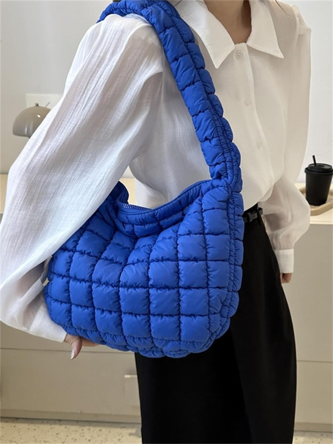 Kukuzhu Puffer Tote Bag Women Quilted Large Shoulder Bags Puffy Bubble Hobo Pleated Purse Nylon Padding Cloud Crossbody Bag 2023