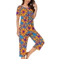 thumbnail image 6 of CAZOFW Women Pajamas,2 Piece Floral Short Sleeve Top,Capri Pant,Loose Soft Home Lounge Sleepwear Sizes S-3X, 6 of 6