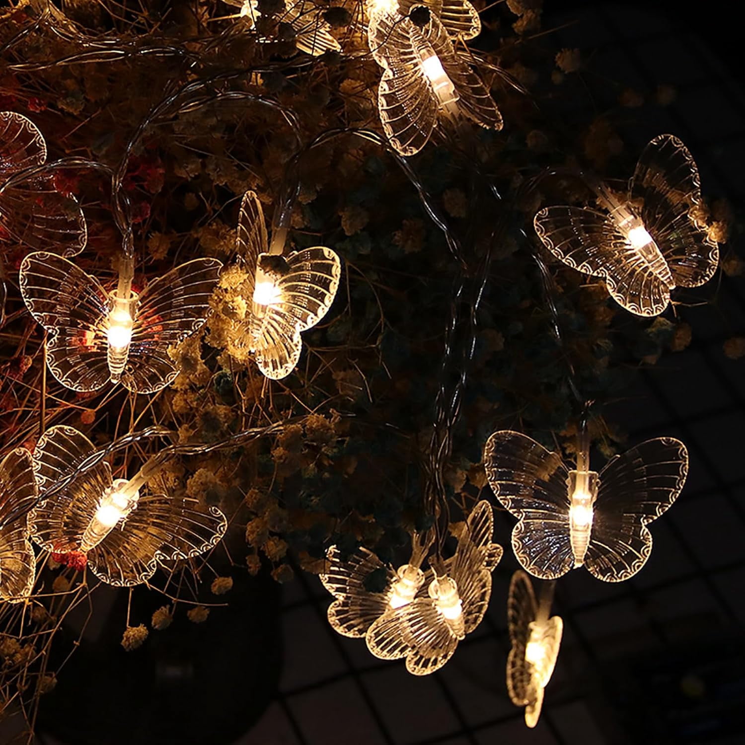 20 LED Butterfly String Lights, 16.4FT Solar String Lights Outdoor Butterfly Fairy Decorative Lights for Patio Christmas Tree Lawn Party Garden Gazebo Wedding