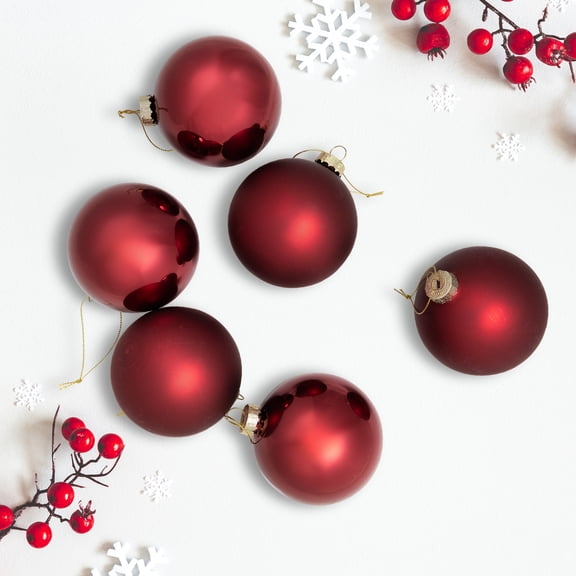 Northlight 6ct Burgundy Red 2-Finish Glass Ball Christmas Ornaments 3.25" (80mm)