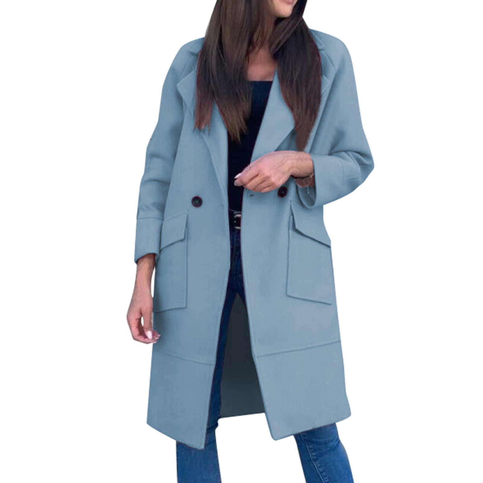 Mnjin Winter Coat Double Breasted Notch Lapel Trench Coat Mnjin Winter Coat Double Breasted Notch Lapel Trench Coat