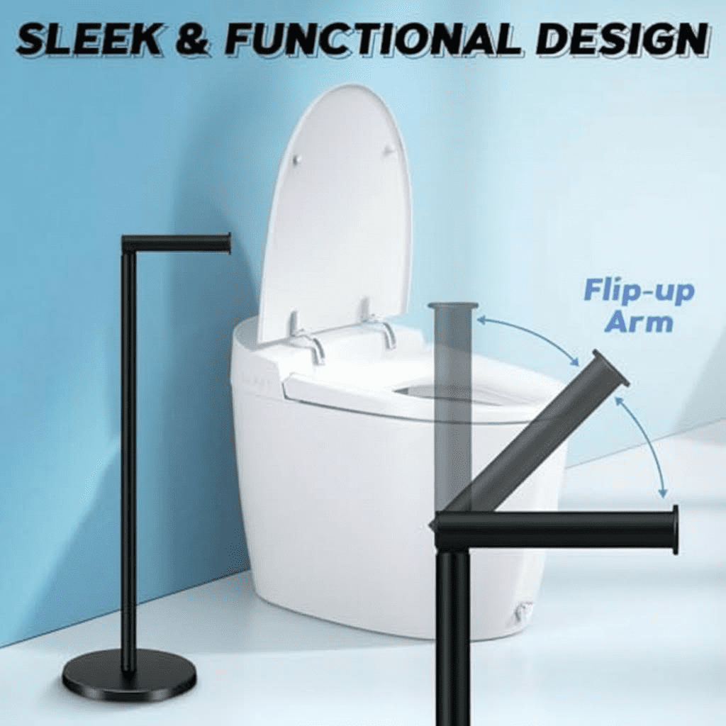 Stainless Steel Free Standing Toilet Paper Holder Stand, Bathroom Storage Organizer Holds 4 Rolls, Modern Matte Black Finish
