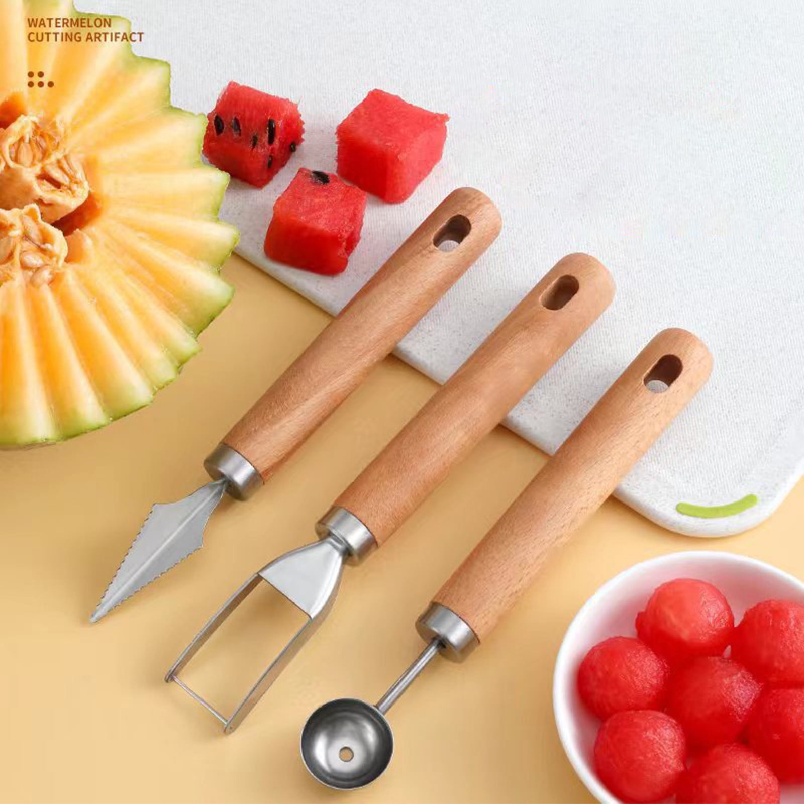 Melon Baller Scoop Set, Double Sided Watermelon Cutter Fruit Carving Tools  Set