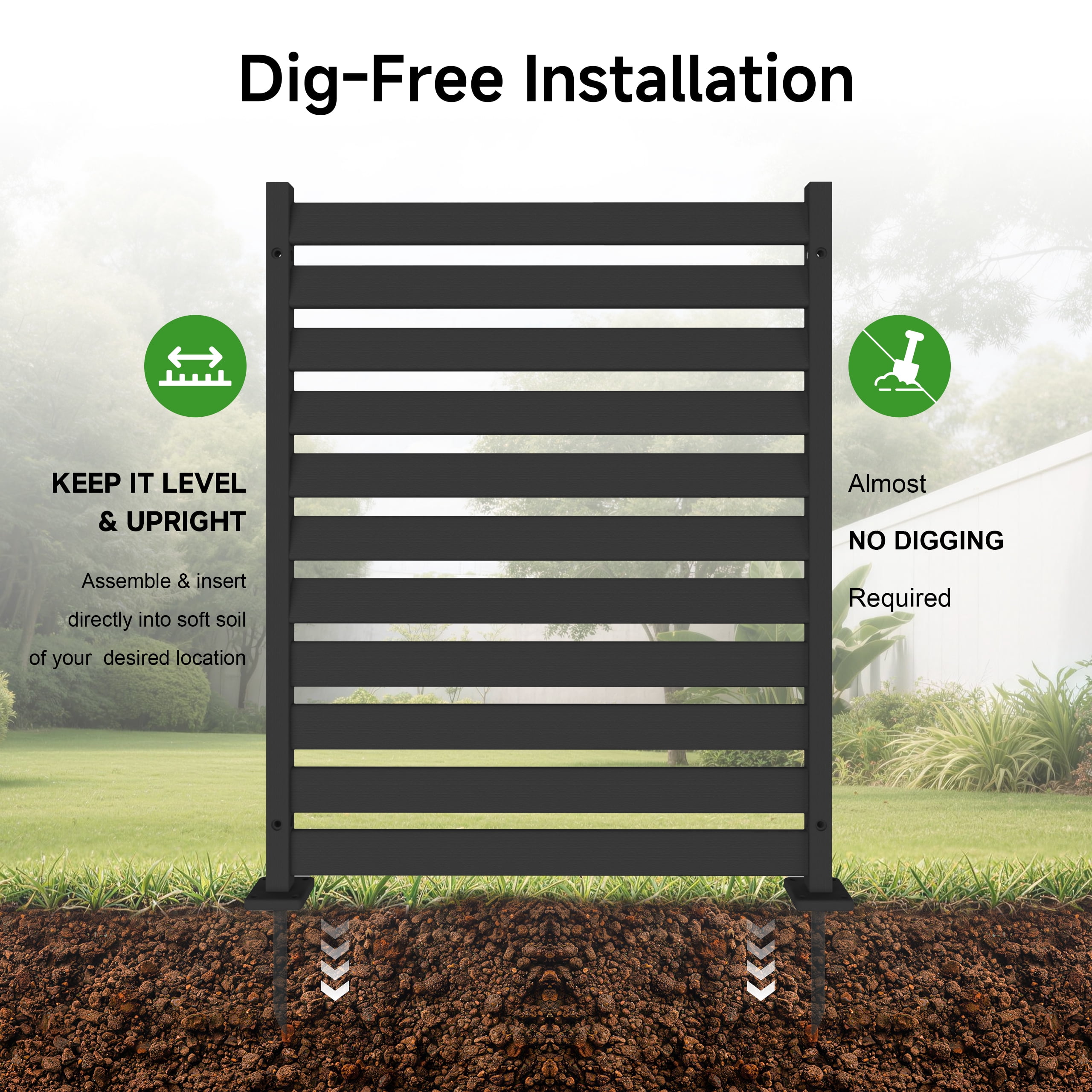 HDPE Outdoor Privacy Screen Fence Panel, 38"W x 48"H (2 Panels) AC Unit & Trash Can Enclosure, Weather-Resistant Privacy Wall with Ground Stakes & Base Plates