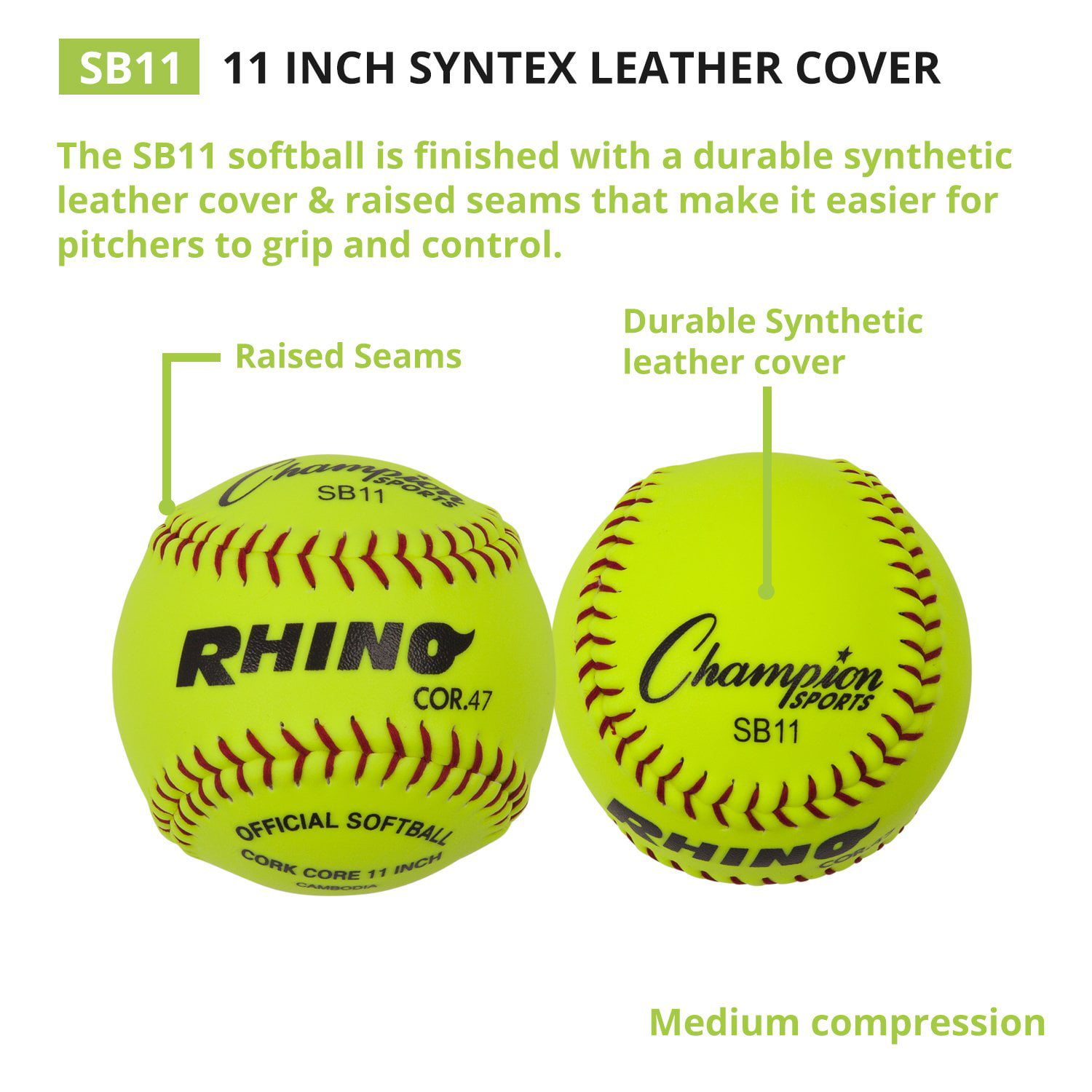 11 Inch Leather Cover Softball 47 Cork Core 