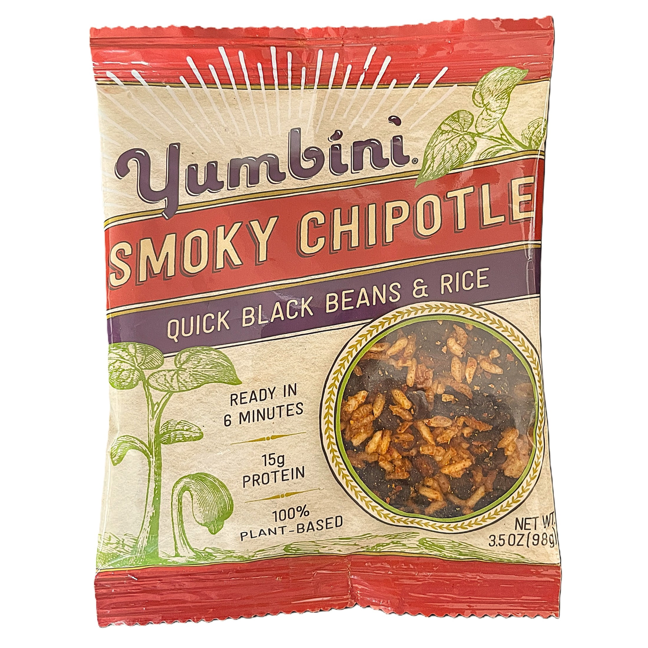 (4 pack) Yumbini Smoky Chipotle Quick Black Beans and Rice Dry Mix, Vegan, Gluten-Free, 3.5oz, Lightweight, Shelf Stable Pouch