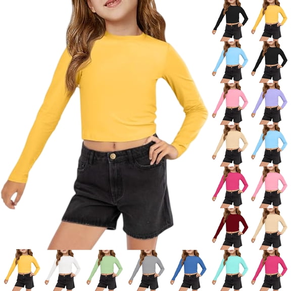 Resicozy Long Sleeve Crop Tops for Girls 2026 Slim Fit Crewneck Basic Shirt Fall Fashion Y2k Solid Color Clothes Light Green 160