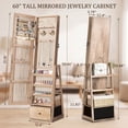 thumbnail image 5 of Skyhill 360°Swivel Jewelry Armoire, 60" Full Length Mirror Cabinet with 3 Rear Shelves, Bottom Drawer, Oak, 5 of 9