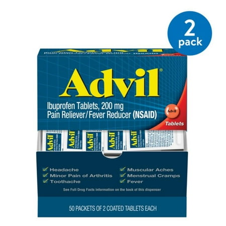 (2 Pack) Advil Pain Reliever / Fever Reducer Coated Tablet Refill 2 by 50 Ct, 200mg