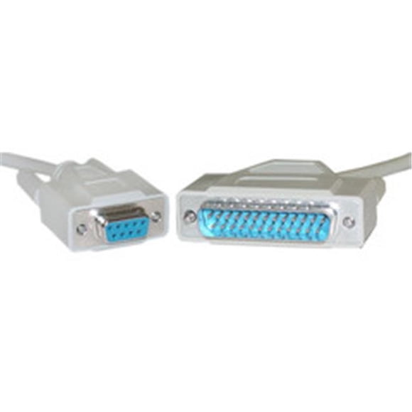Null Modem Cable DB9 Female to DB25 Male UL rated 8 Conductor 10 foot