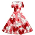 thumbnail image 4 of Vestido de manga corta con cuello vuelto para niñas Vestido elástico de manga corta para niñas Vestido skater con volantes de corte A Vestido de recital escolar Vestido de manga corta con cuello vuelt, 4 of 6