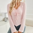 thumbnail image 4 of XFLWAM Women's Drawstring Crop Top Sweetheart Neck Flare Long Sleeve T Shirt Asymmetrical Hem Casual Y2K Pullover Pink L, 4 of 8
