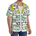 thumbnail image 4 of Naloa Funny Dinosaurs on Stripes Men's Loose Fit Cuban Collar Short-Sleeve Shirt with Button-down and Chest Pocket for Everyday Wear Outings - X-Large, 4 of 7