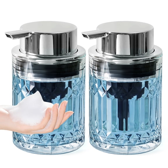YunJingJie Foaming Soap Dispenser, 2Pcs Clear Glass Foam Hand Soap Dispenser for Bathroom, Refillable 7.8 Fl Oz Foamy Pump Bottle