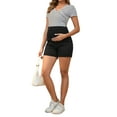 thumbnail image 2 of INSPIRE CHIC Women's Summer Lounge Workout Roll Hem with Pockets Maternity Pregnancy Denim Shorts Black Large, 2 of 6