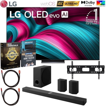 LG 83 Inch Class C5 Series OLED evo 4K UHD Smart webOS TV 2025 OLED83C5PUA Bundle with LG Soundbar, Wall Mount, 2 HDMI Cables, Home Theater Guide & Deco Essentials CPS 26 Months Protection Pack