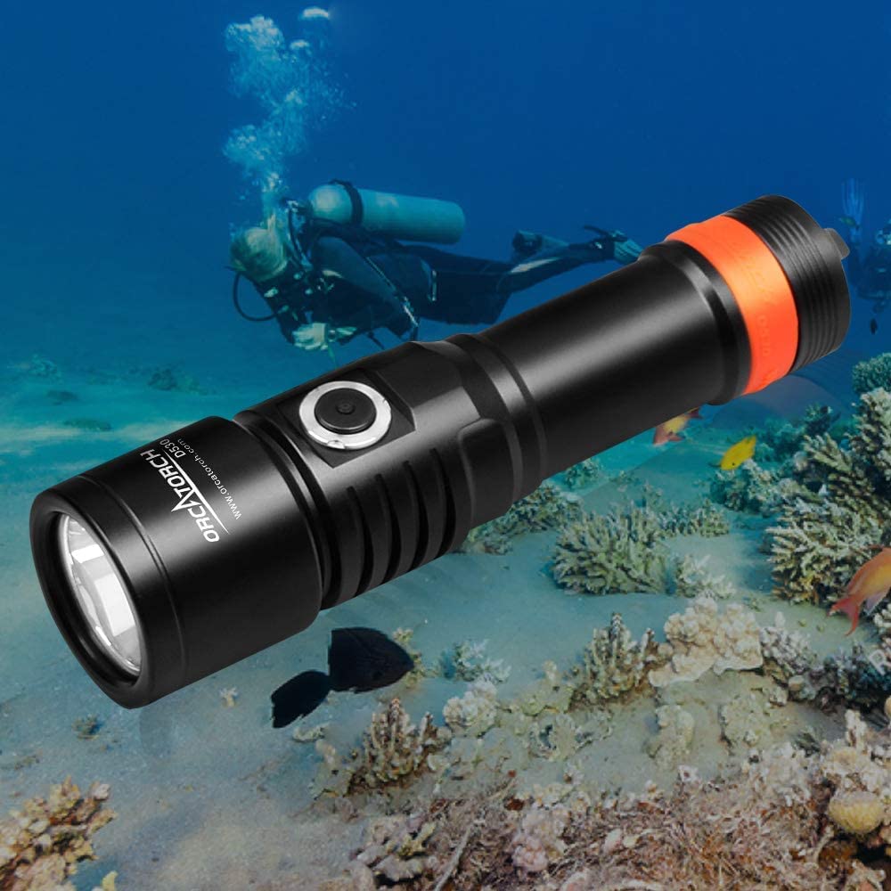 ORCATORCH D530 Rechargeable Scuba Dive Light with Spare Battery, Cold White 1300LM Super Bright Scuba Diving Flashlight, Waterproof Submersible Torch for Underwater 150m Diving