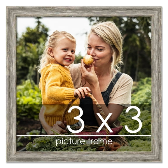 3x3 Distressed/Aged Contrast Grey Complete Wood Square Picture Frame with UV Acrylic, Backing, & Hardware