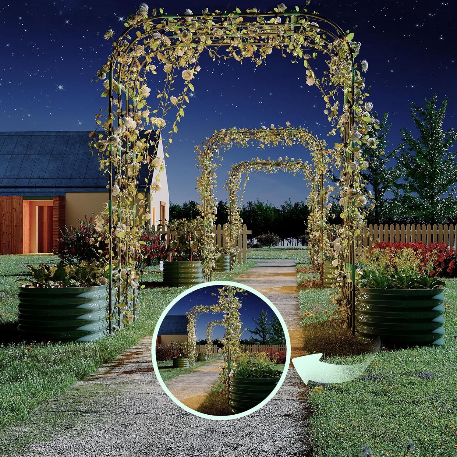 Riedhoff 2 Pack Raised Garden Bed Kit 6.56*1.96*1.47'​​, with 7.87' Tall Arch Trellis, Green