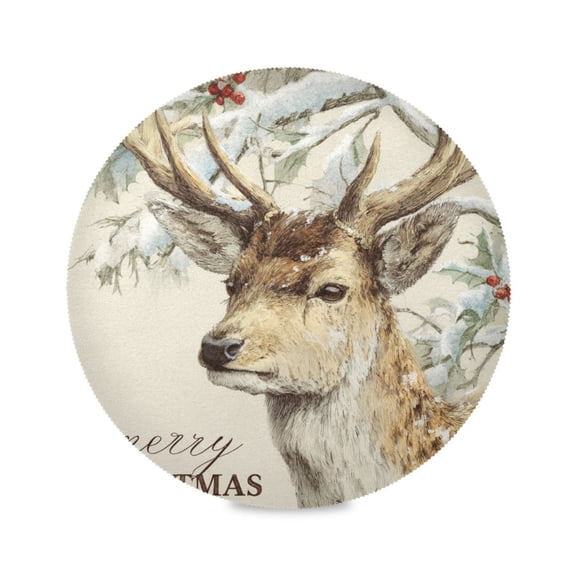 WOBOGO Christmas Reindeer Round Placemats Set of 1 Heat Resistant Washable Kitchen Table Decorations 15.4in