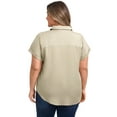 thumbnail image 3 of GRACE & GRANDEUR Women's Plus Size Shirts Lapel Rolled Cuffed Short Sleeve Button-Up Shirt Collared Casual Blouses Tops 1X Khaki, 3 of 5