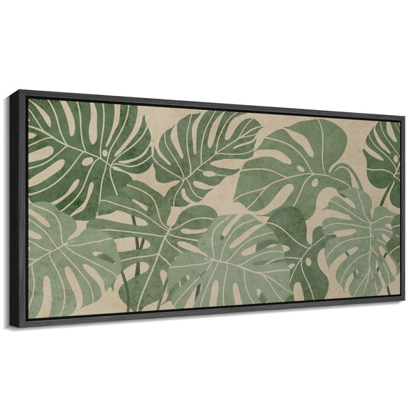 Large Framed Canvas Print Botanical Greenery Canvas Wall Art with Vintage Jungle Leaf PatternWall Art Decorative Ready to Hang Painting for Living room Bedroom 60x30 inches Black Frame