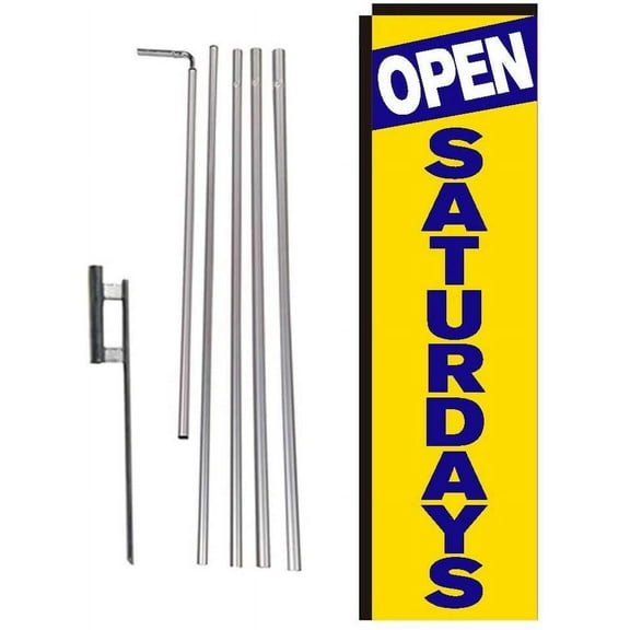Open Saturdays Rectangle Feather Banner Flag with Pole Kit and Ground Spike for Outdoor Advertising, Large Signs for Businesses