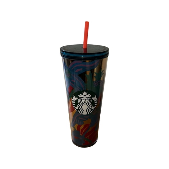 2022 Summer Starbucks Blue and Gold Floral Acrylic 24 oz Venti Tumbler