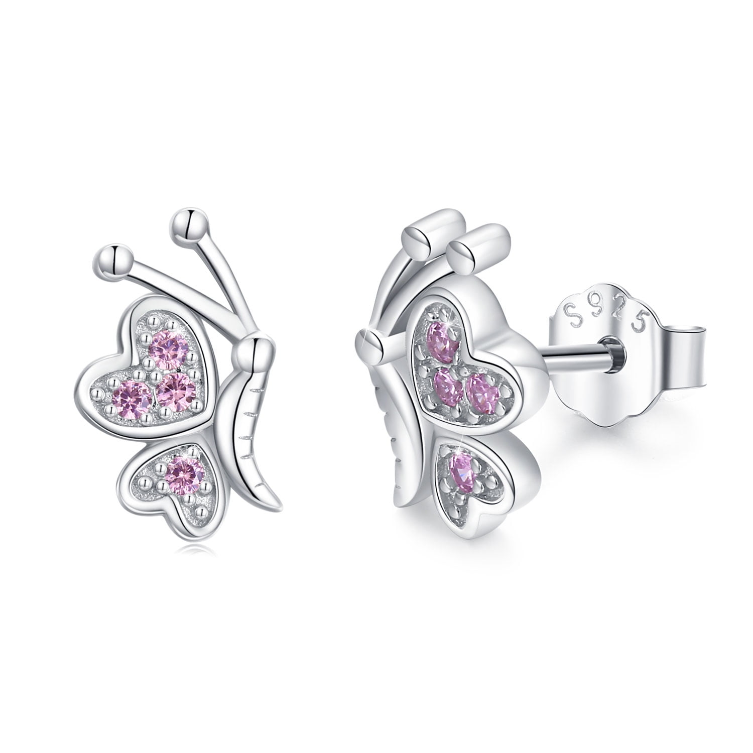 hypoallergenic minimal earrings girls earrings Childs earrings silver earrings cute Tiny Pink & Pink Butterfly earrings
