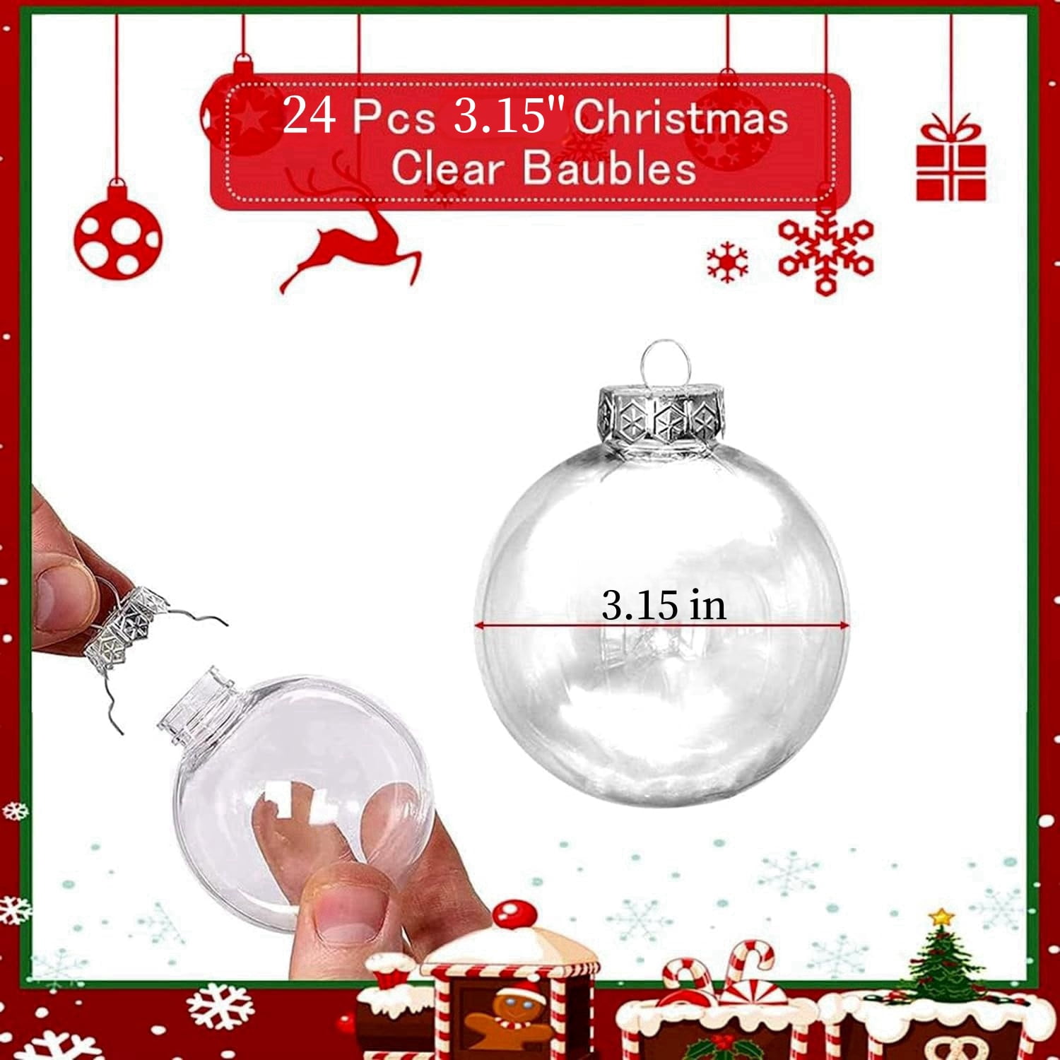 Clear Plastic Ornaments,Transparent Christmas Balls,Fillable Sphere Ornament,Circle Festival Hanging DIY Balls for Xmas Tree,Wedding,Birthday,Crafts,Party,3.15 in/24 Pcs
