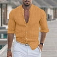 thumbnail image 2 of DDAPJ pyju Men's Cotton Linen Long Sleeve Shirts Casual Button Down Untucked Shirt Vacation Wedding Shirts Orange XL, 2 of 7