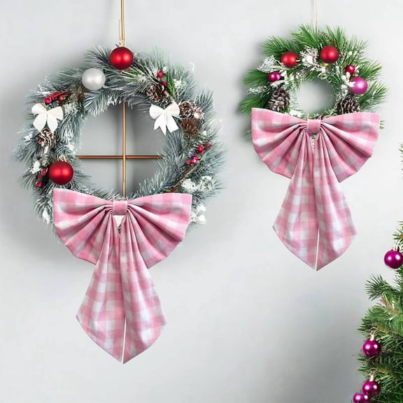 Elegant Buffalo Plaid Wreath Bow, 13.78'' x 9.84" Large Xmas Bow Ribbon for Wreath, Tree Topper, Door & Wall, Holiday Party Indoor Outdoor Decorations