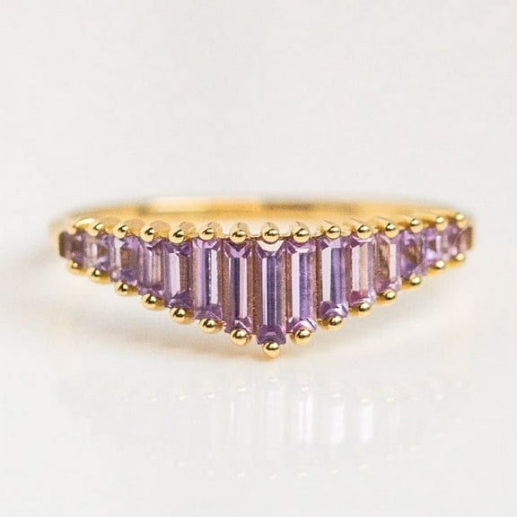Amethyst Wedding Ring,Minimalist Dainty Band,February Birthstone,Art Deco Delicate Jewelry,Silver Gold Gift For Women