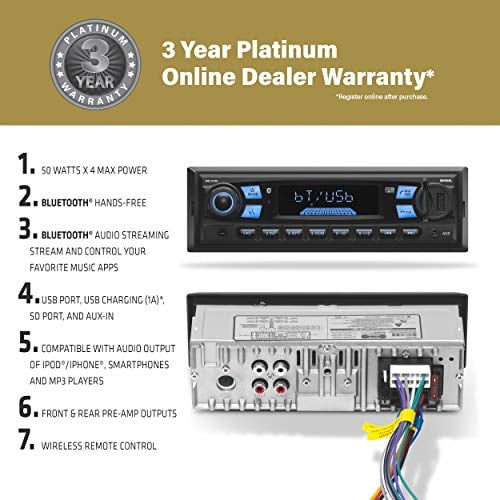 Sound Storm Laboratories ML43B - Estéreo multimedia para automóvil - DIN único, reproductor de MP3, sin CD/DVD, audio Bluetooth y llamadas manos libres, USB, SD, entrada AUX, radio AM/FM, control remo