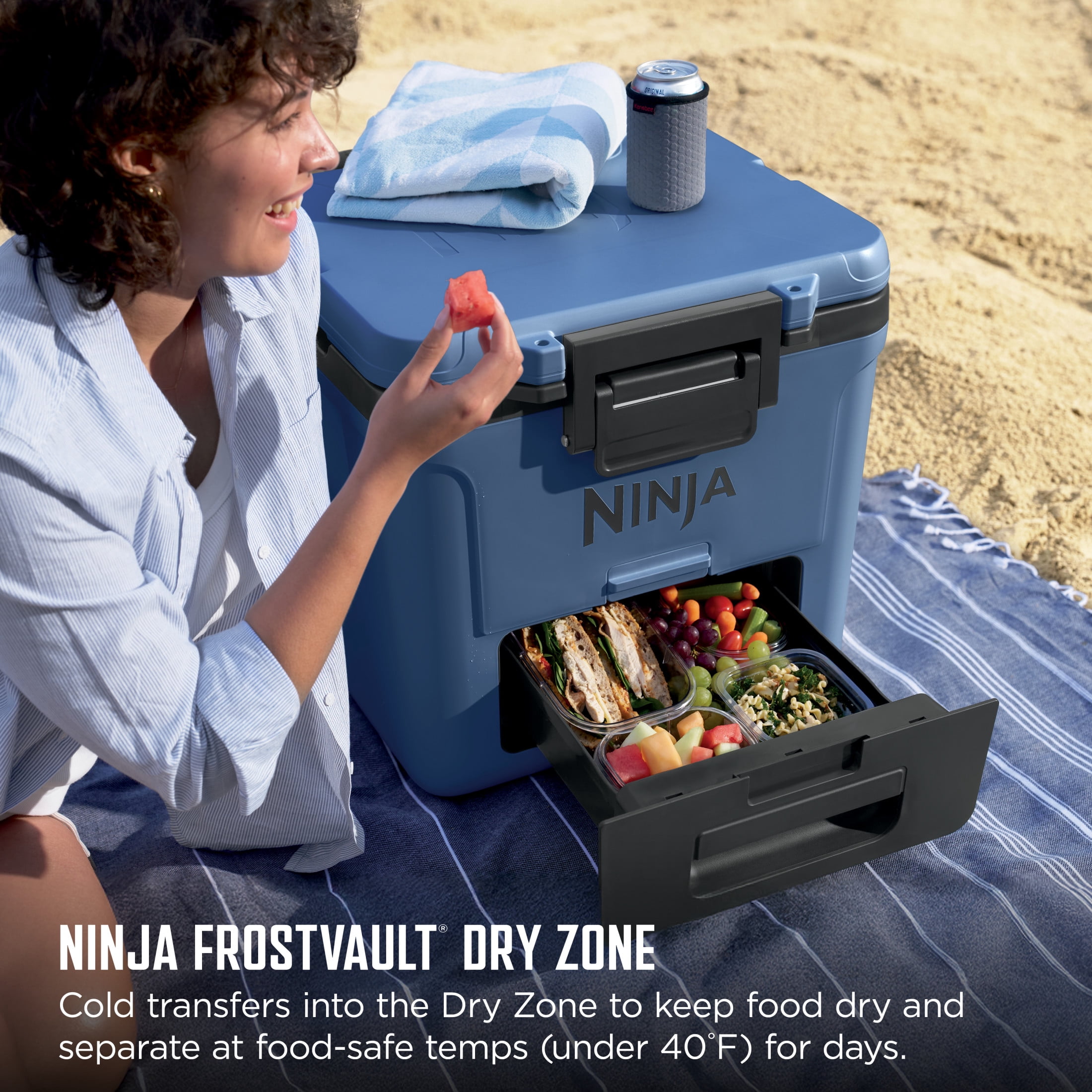 Ninja FrostVault 30-Qt Wheeled Cooler with Cold Dry Zone, Integrated Fridge-Temp Dry Storage Drawer, Premium Heavy-Duty Insulated Cooler, Keeps Ice for Days, FB230BL Lakeshore Blue