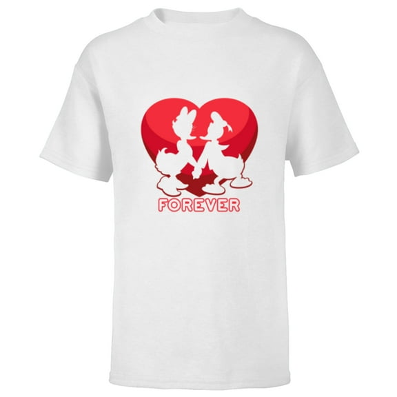 Disney Donald and Daisy Duck Forever Heart Valentine's Day - Short Sleeve T-Shirt for Kids - Customized-White