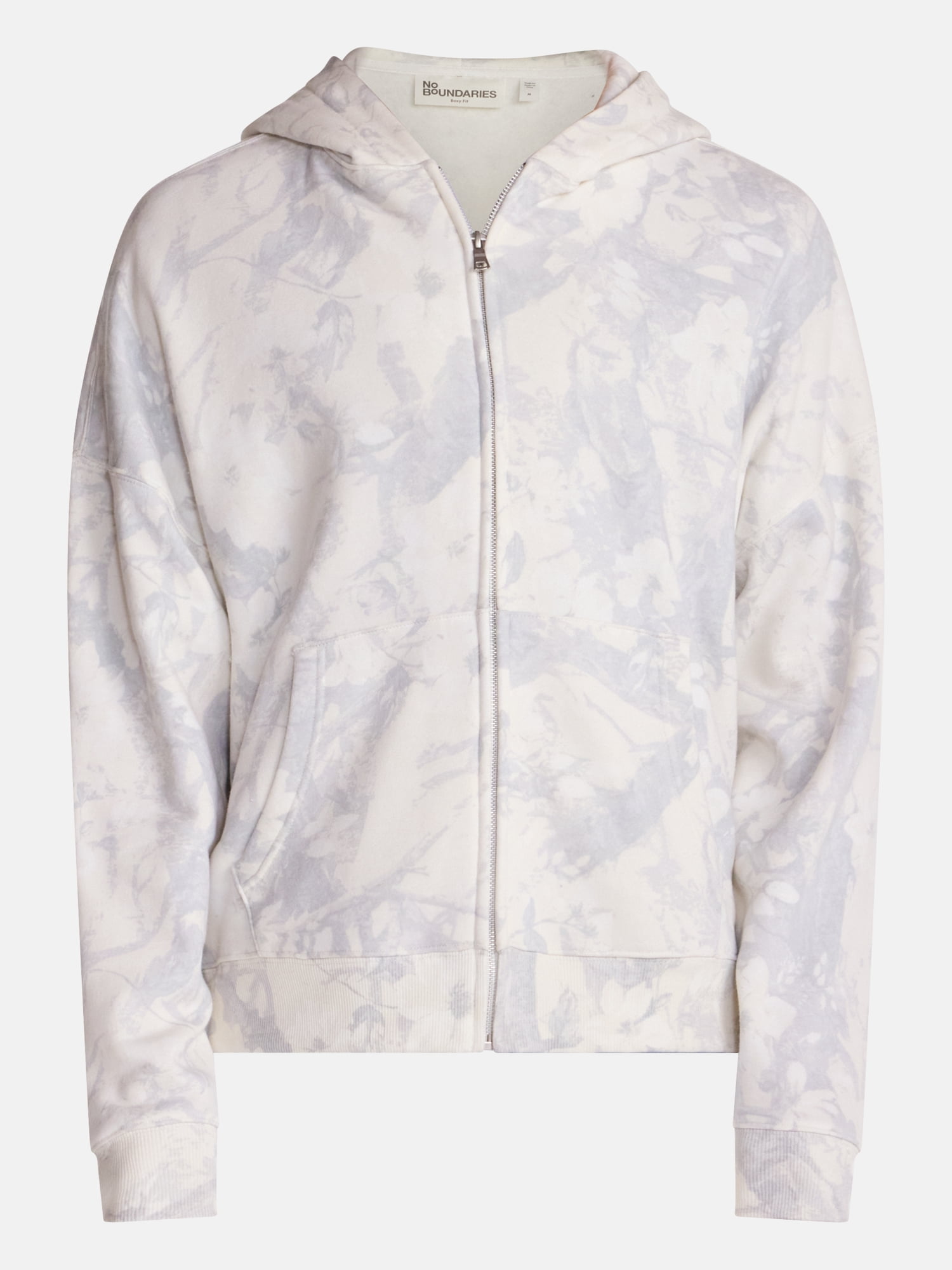 No Boundaries Boxy Oversized Fit Fleece Zip Hoodie Sweatshirt with Long Sleeves, Men's XS-4XLT